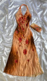 Chic Vintage Orange Strap Beaded Chiffon Long Ball Gown Evening Dress HZ1024