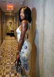 Sexy Light Yellow Spaghetti Strap V Neck Printed Mermaid Ball Gown Evening Dress HZ1024