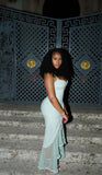 Chic Green Strap Hollow High-Low Ball Gown Evening Dress HZ1024