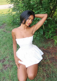 Chic White A-Line Strapless Bow Mini Party Dress Homecoming Dress HZ1024