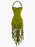 Chic Green Strap Bodycon Hip Tassel Mini Party Dress Homecoming Dress HZ1024