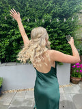 Elegant Green Spaghetti Strap Satin Backless Ankle-Length Prom Dress Evening Dress HZ1024