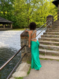 Gorgeous Satin Strap V Neck Sleeveless Backless Mermaid Formal Prom Dress Evening Gown HZ1024
