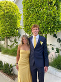 Spaghetti Strap Satin Sleeveless Slit Ankle-Length Prom Dress Bridesmaid Dress HZ1024