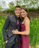 Elegant Burgundy Spaghetti Strap Sleeveless Backless Mermaid Prom Dress Bridesmaid Dress HZ1024