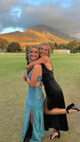 Shiny Blue Spaghetti Strap Slit Floor Length Prom Dress Bridesmaids Dress HZ1024