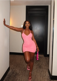 Sexy Pink Halter Neck Sleeveless Sleeveless Bodycon Mini Prom Dress Party Dress HZ1024