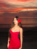 Sexy Spaghetti Strap Red Ruffle Short Prom Dress Party Dress HZ1024