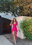 Halter Neck Low Neck Sleeveless Ruffle Mini Prom Dress Party Dress HZ1024