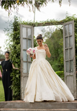 Elegant ivory one shoulder A-line printed trailing wedding dress HZ1024
