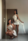 Sexy Ivory One Shoulder A-Line Mini Party Dress Homecoming Dress HZ1024