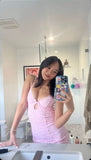 Sweet Pink Lace Halter Bodycon Backless Mini Party Dress Homecoming Dress HZ1024