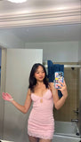 Sweet Pink Lace Halter Bodycon Backless Mini Party Dress Homecoming Dress HZ1024