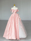 Sweet Pink Off-Shoulder Bow A-Line Prom Dress Evening Gown HZ1024