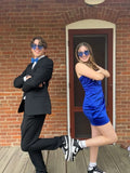 Sapphire Blue Satin Short Prom Gown Homecoming Dress HZ1024
