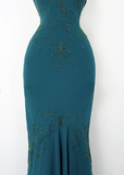 Vintage Strapless V-Neck Beaded Mermaid Chiffon Prom Dress Evening Dress HZ1024