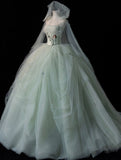 Elegant Green Strapless A-Line Tulle Long Prom Dress Evening Dress HZ1024