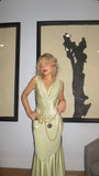 Beautiful Green Sleeveless Satin Mermaid Long Prom Dress Evening Dress No Waist Chain HZ1024