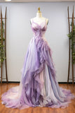 Fantasy Gradient Purple Strap Sleeveless A-line Floor-length Prom Dress Evening Gown HZ1024