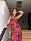 Sexy Strapless Printed Tube Top Bodycon Mermaid Long Prom Dress Evening Dress HZ1024
