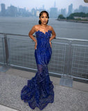 Gorgeous Sapphire Blue Sweetheart Neck Sleeveless Mermaid Floor-length Prom Dress Evening Dress HZ1024
