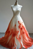 Beautiful 3D Flowers V-neck Applique Design Vintage A-Line Tulle Long Evening Gown Prom Dress HZ1024