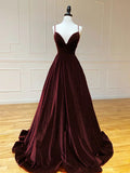 Simple A-Line Velvet Green Long Prom Dress, Green Long Formal Dress HZ1024