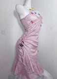 Glitter Pink Sequin Spaghetti Strap Butterfly Design 16th Birthday Party Dress Homecoming Dress HZ1024
