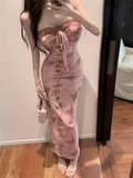 New Stylish Women Pink Butterfly Long Spaghetti Strap Dress HZ1024