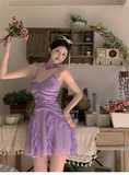 Sweet V-neck Irregular Ruffled Hem Design A-line Spaghetti Strap Dress HZ1024