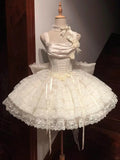 Vintage Beige 3D Flower Bow Design Lace Tulle Tiered Homecoming Dress HZ1024