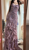 Vintage Purple Sparkling Strapless Design Elegant Chiffon Evening Dress Prom Dresses HZ1024