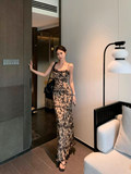Simple Fashion Beige Floral Design A-line Beach Holiday Spaghetti Strap Dress HZ1024