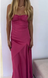 Elegant Satin Prom Dress Sheath Spaghetti Strap Evening Gown High Slit Party Dress Long Formal Dress HZ1024