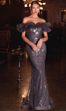 Vintage Beaded Mermaid Prom Dress Off-the-shoulder Evening Dress Long Formal Dress HZ1024