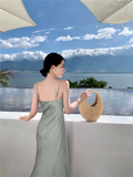 New Fashion Satin Design A-line Sleeveless Spaghetti Strap Dress HZ1024