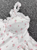 New Fashion Pink Floral Design A-line Sleeveless Spaghetti Strap Tiered Dress HZ1024
