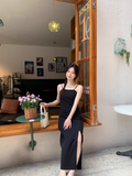 Elegant Fashion Black Sleeveless Spaghetti Strap Dress HZ1024