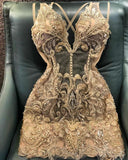 Enchanting Champagne Embroidery Beaded Homecoming Dress Sheath Party Dress Short Cocktail Dress HZ1024