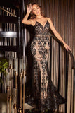 Vintage Shiny Beaded Mermaid Prom Dress V-neck Spaghetti Strap Evening Dress Long Formal Dress HZ1024