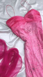 Vintage Hot Pink Sweetheart A-Line Prom Dress Beaded Ruffle Chiffon Spaghetti Strap Formal Dress HZ1024