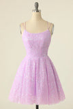 Gorgeous Pink Sequined Backless Design A-line Lace-up Short Homecoming Dress HZ1024