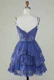Gorgeous Navy Blue Sequined Corset Design A-line Spaghetti Strap Homecoming Dress HZ1024