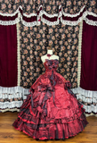 Gorgeous Burgundy Satin Sweet 16 Quinceanera Strapless A-Line Floor-length Prom Dress Birthday Dress Evening Dress Ball Gown HZ1024