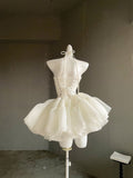 New Fashion Bow Design Sleeveless Strapless Mini Party Dress Cream White Homecoming Dress HZ1024