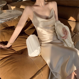 New Simple Design A-line Satin Sleeveless Spaghetti Strap Dress HZ1024