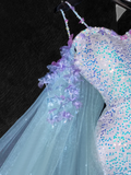 Vintage Shiny Sequined Sweetheart Spaghetti Strap Design Mermaid Prom Dress Evening Dress HZ1024