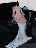 Fashion Sparkling Beaded Sequin Mermaid Elegant Chiffon Evening Dress Prom Dresses HZ1024