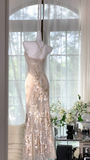 Elegant Mermaid Long Chiffon Spaghetti Strap Luxury Ball Gown Evening Dress Prom Dresses HZ1024
