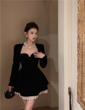 Vintage Black Sweetheart Design A-line Long-sleeved Homecoming Dress HZ1024